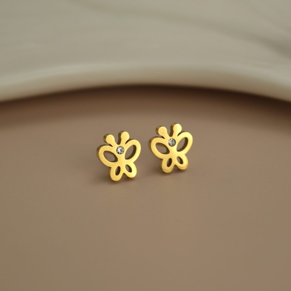 Mini Butterfly with Stone Stud Earrings