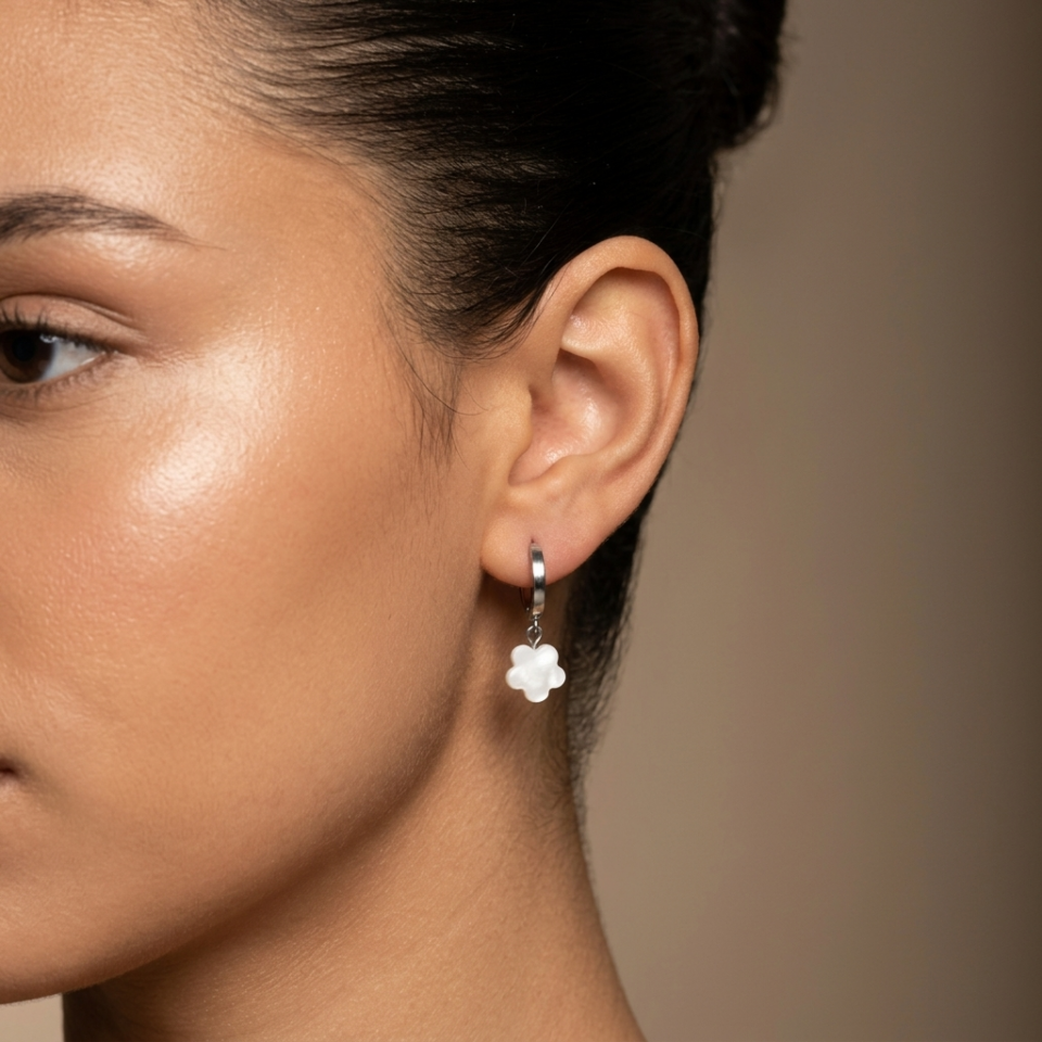 Mini Shell Flower Pearl Drop Earrings