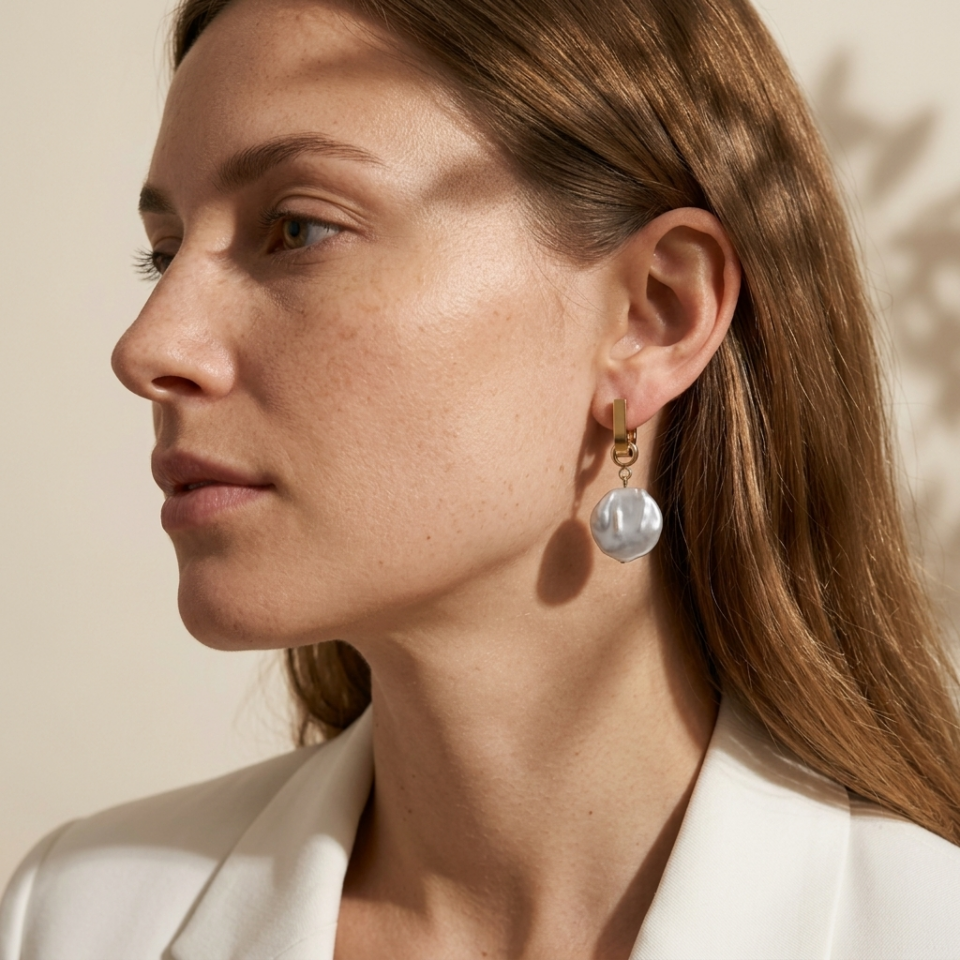Flat Pearl Hoop Earrings