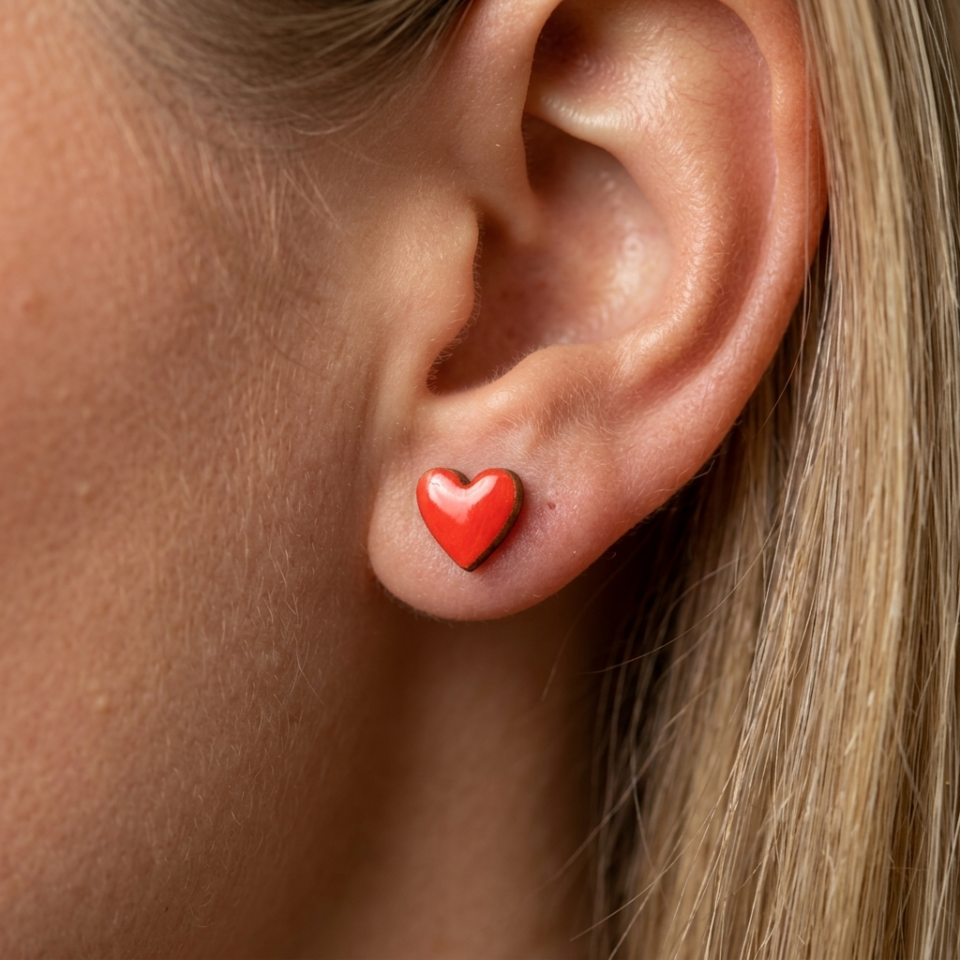 Wood Mini Heart Earrings